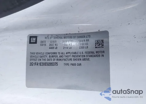 2014 Chevrolet Camaro 2Ls from USA, damaged, VIN 2G1FA1E3XE9285375